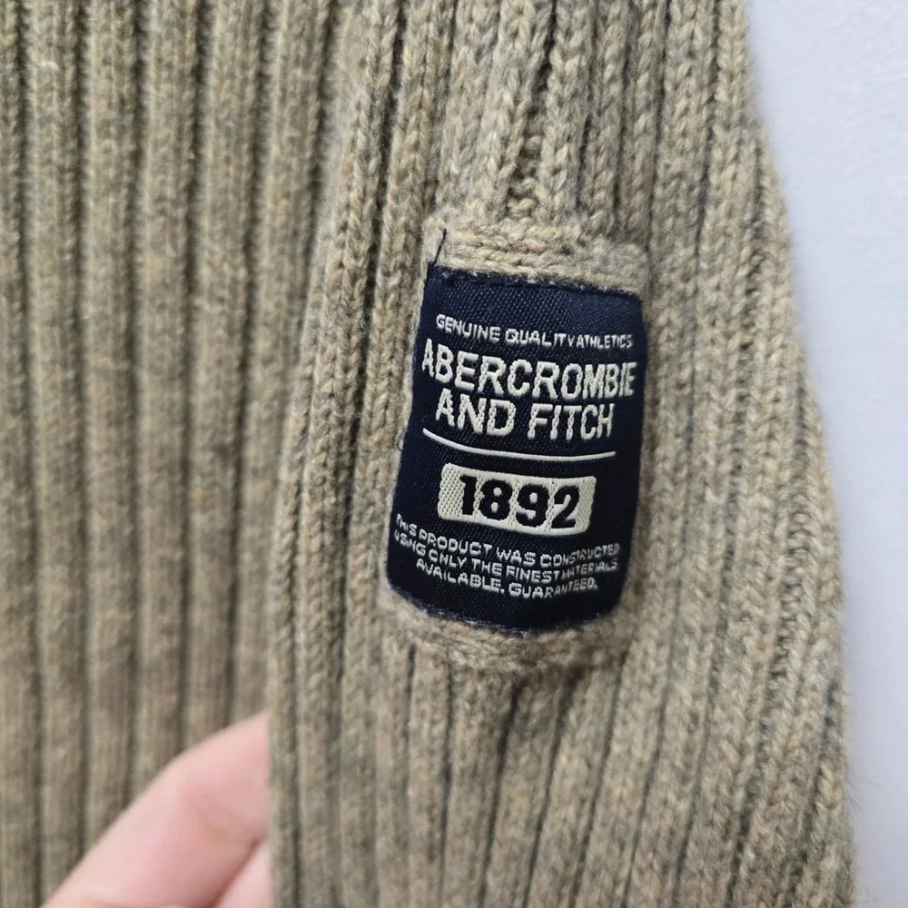 Abercrombie & Fitch Mens XL Muscle Fit Ribbed Wool Blend Sweater Oatmeal Y2K‎